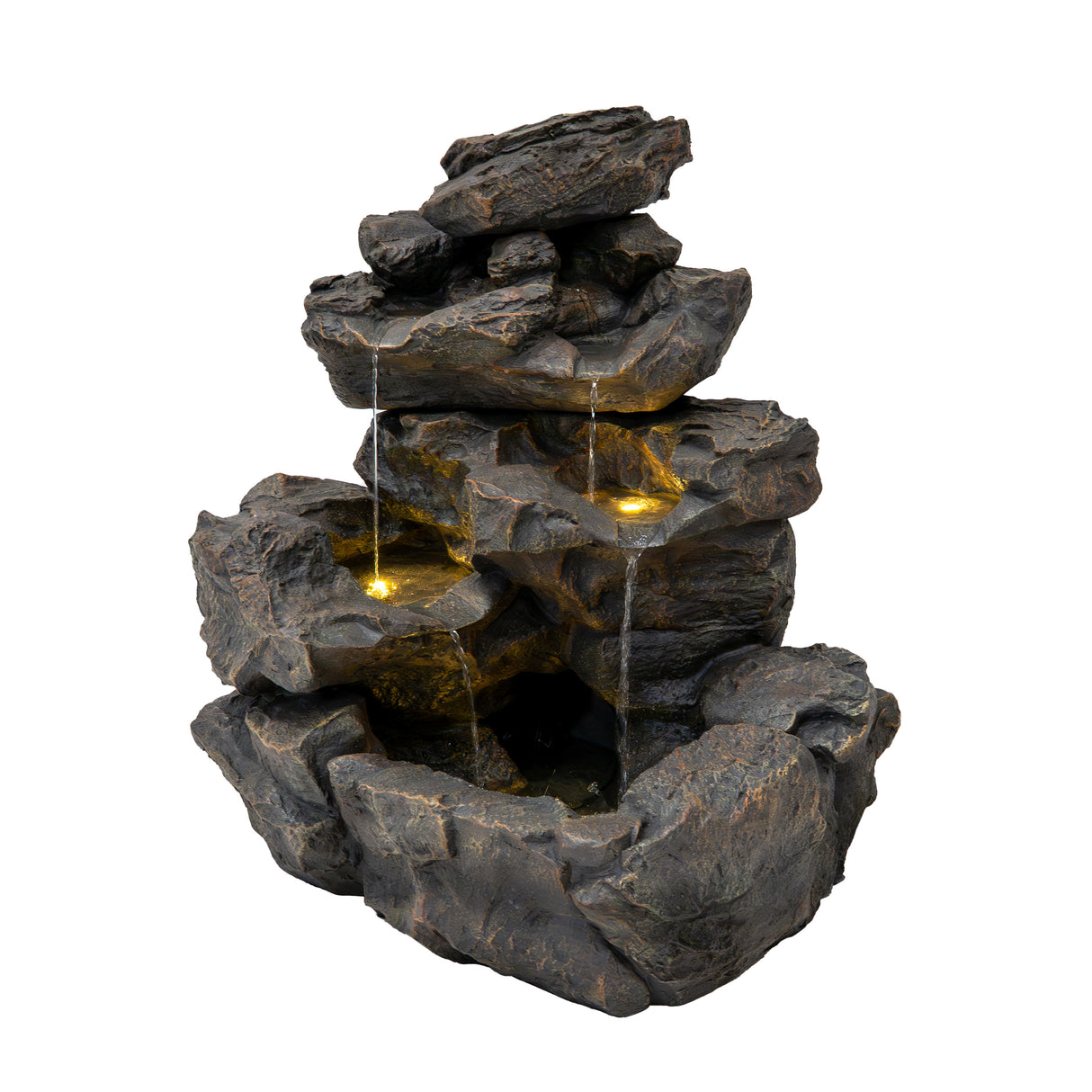 Fontaine de Jardin « Rustic Rapids » Avec Éclairage LED Blanc Chaud & Brosse à Nettoyage