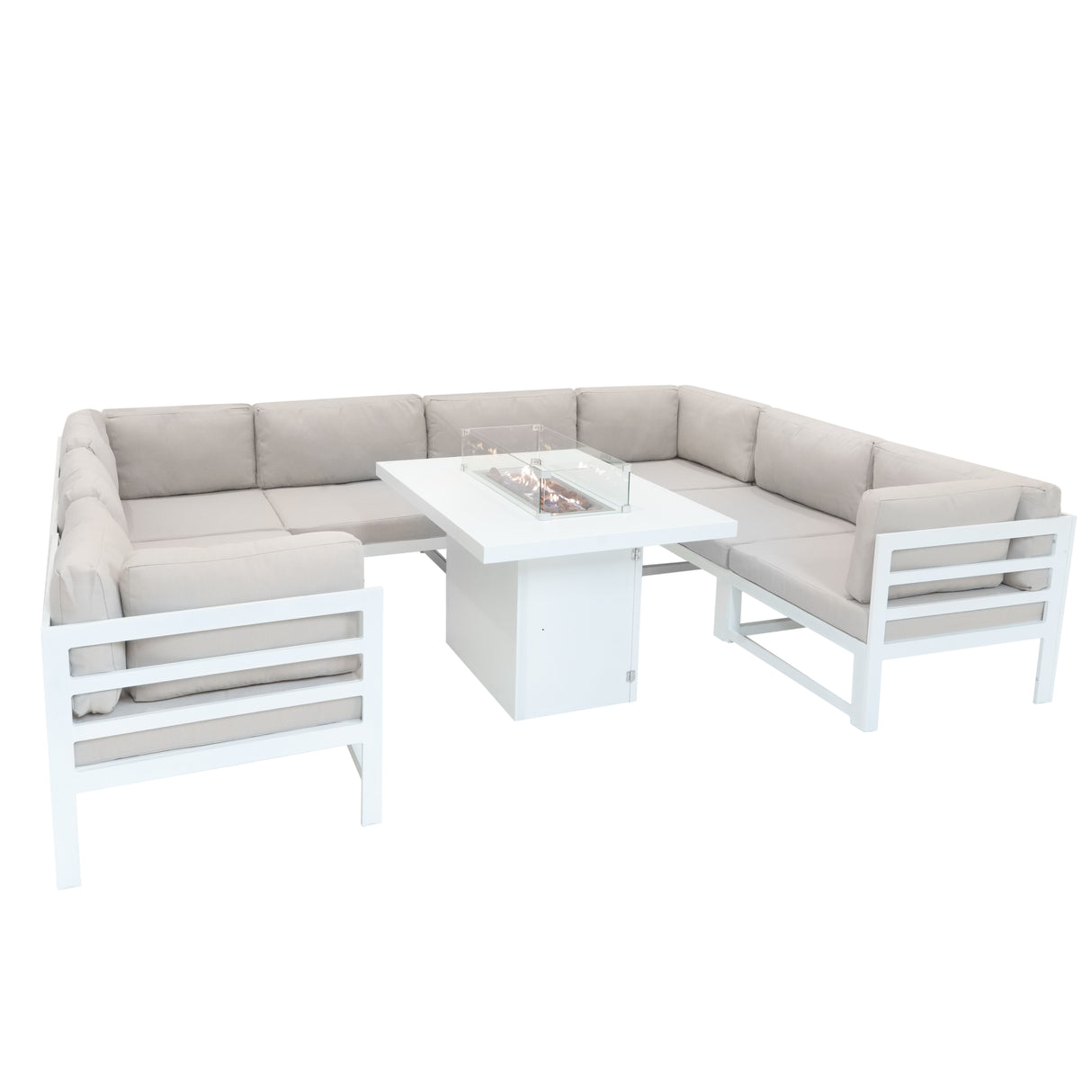 Salon de Jardin en Aluminium 8 Personnes & Table Foyer au Gaz - Blanc