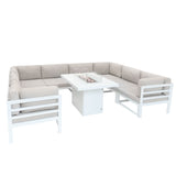 Salon de Jardin en Aluminium 8 Personnes & Table Foyer au Gaz - Blanc