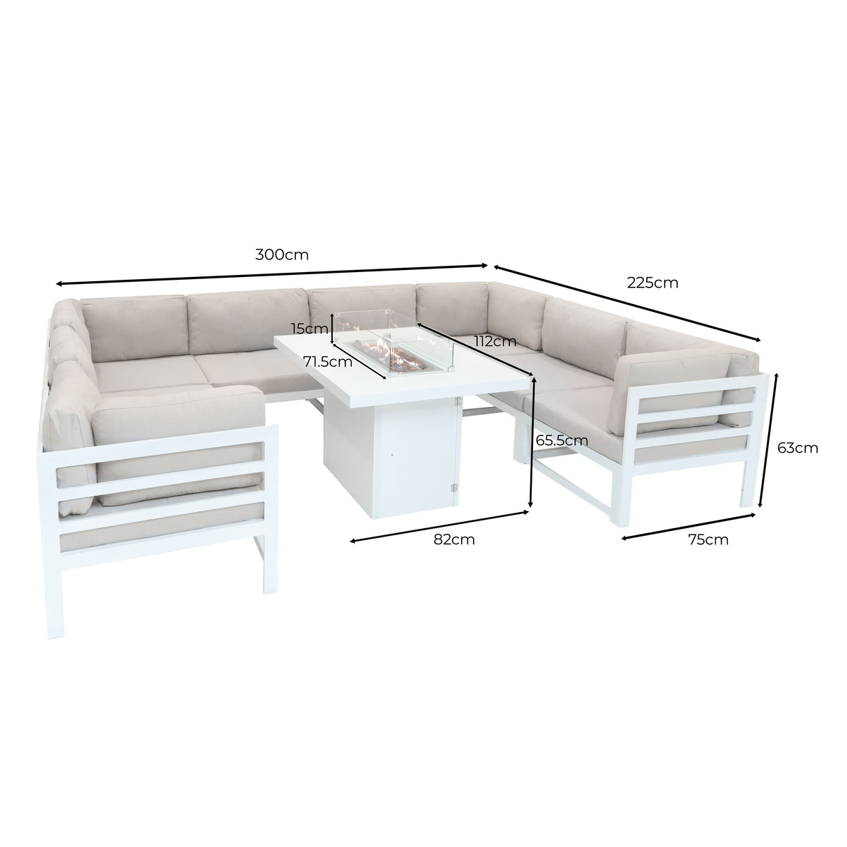 Salon de Jardin en Aluminium 8 Personnes & Table Foyer au Gaz - Blanc