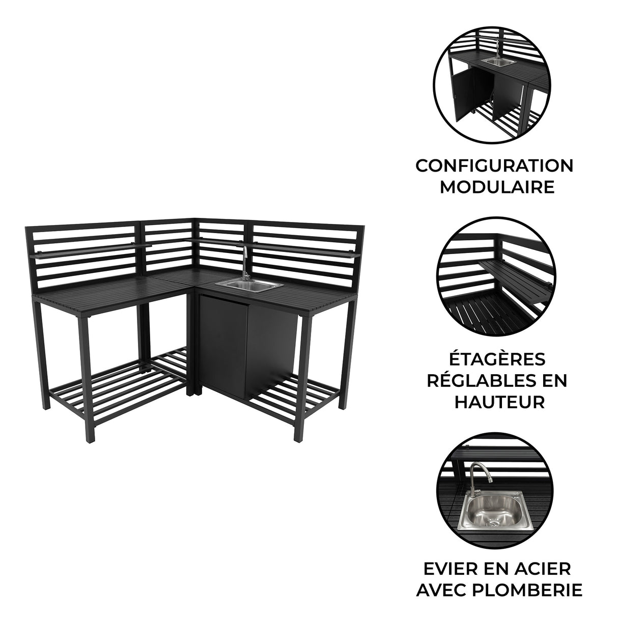 Ensemble de Cuisine Extérieure 3 Pièces en Aluminium