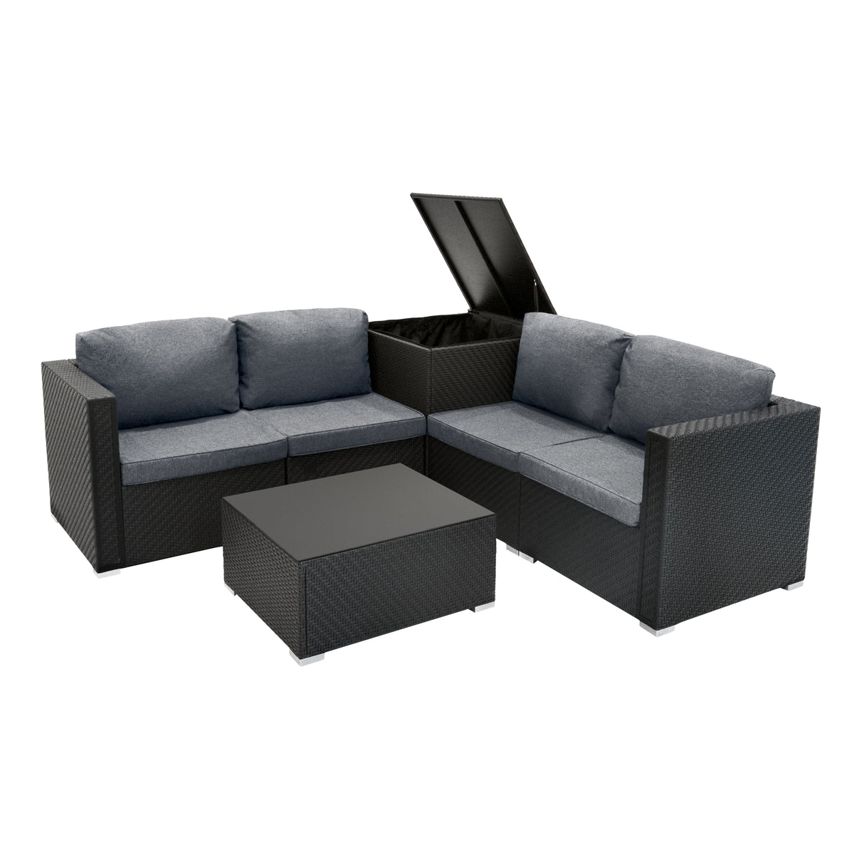 Salon de Jardin Modulaire en Rotin Noir - 6 Pièces