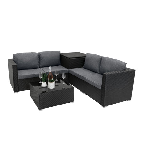 Salon de Jardin Modulaire en Rotin Noir - 6 Pièces