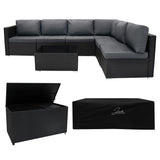Salon de Jardin Modulaire en Rotin Noir - 7 Pièces & Coffre de Rangement 996 L