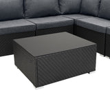Salon de Jardin Modulaire en Rotin Noir - 7 Pièces & Coffre de Rangement 996 L