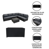 Salon de Jardin Modulaire en Rotin Noir - 7 Pièces & Coffre de Rangement 996 L