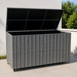 Salon de Jardin Modulaire en Rotin Gris - 7 Pièces & Coffre de Rangement 700 L