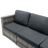 Salon de Jardin Modulaire en Rotin Gris - 7 Pièces & Coffre de Rangement 700 L