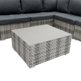Salon de Jardin Modulaire en Rotin Gris - 7 Pièces & Coffre de Rangement 700 L