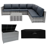 Salon de Jardin Modulaire en Rotin Gris - 7 Pièces & Coffre de Rangement 996 L