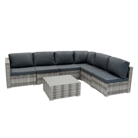 Salon de Jardin Modulaire en Rotin Gris - 7 Pièces & Coffre de Rangement 996 L