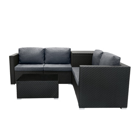 Salon de Jardin Modulaire en Rotin Noir - 6 Pièces & Coffre de Rangement 700 L