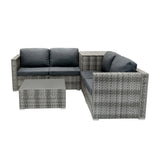 Salon de Jardin Modulaire en Rotin Gris - 6 Pièces & Coffre de Rangement 996 L