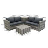 Salon de Jardin Modulaire en Rotin Gris - 6 Pièces & Coffre de Rangement 996 L