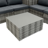 Salon de Jardin Modulaire en Rotin Gris - 6 Pièces & Coffre de Rangement 996 L