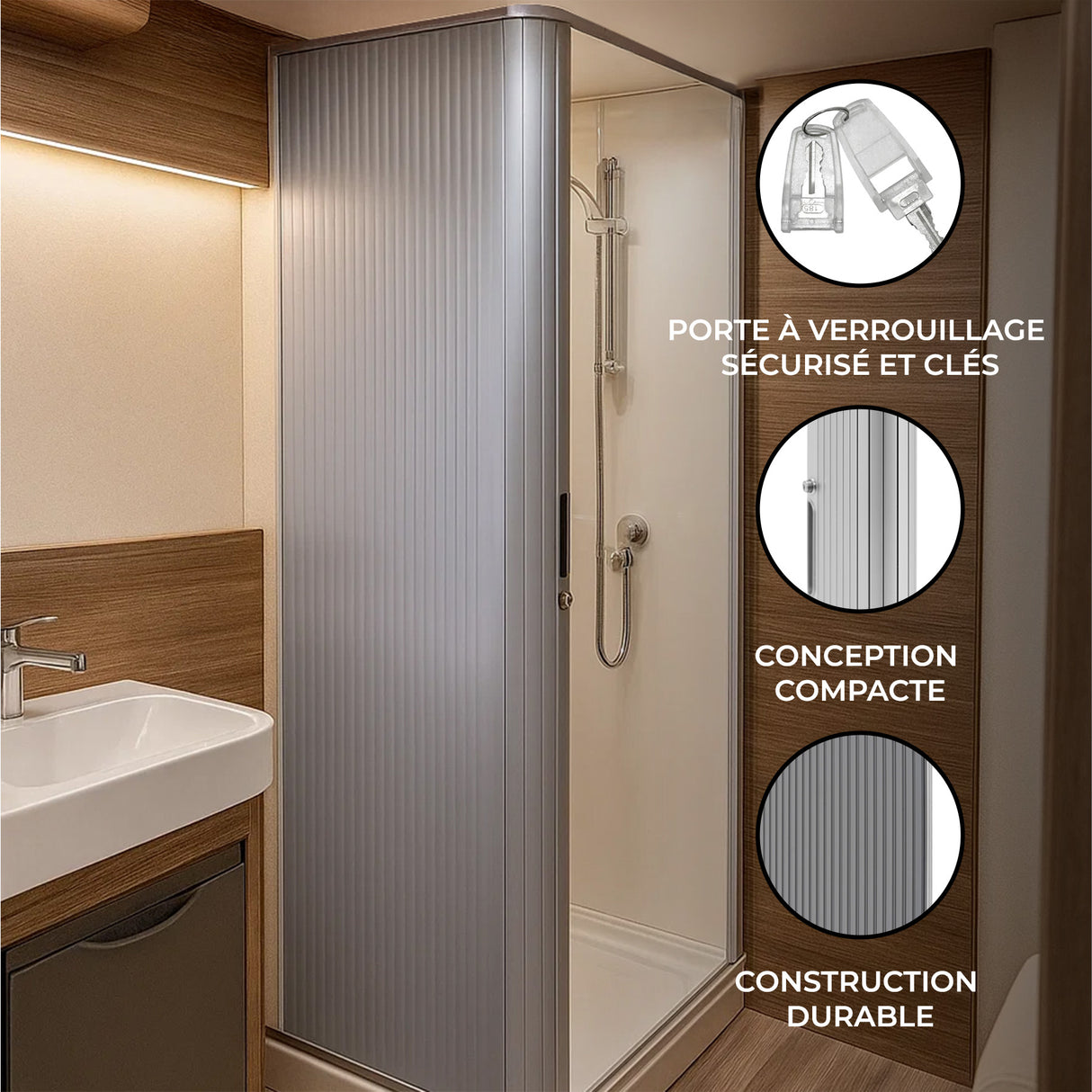 Porte de Douche Coulissante pour Camping-Car - Argent