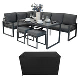 Lot de Salon de Jardin 5 Pièces en Aluminium Gris Anthracite & Coffre de Rangement 582 L en Rotin Noir