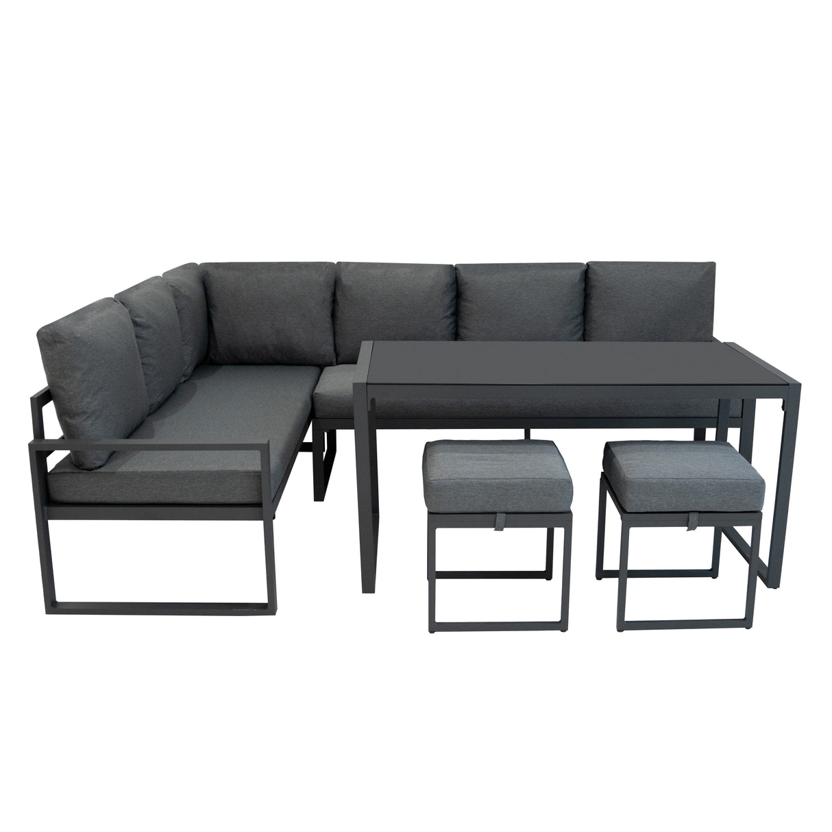 Lot de Salon de Jardin 5 Pièces en Aluminium Gris Anthracite & Coffre de Rangement 582 L en Rotin Noir