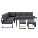 Lot de Salon de Jardin 5 Pièces en Aluminium Gris Anthracite & Coffre de Rangement 582 L en Rotin Noir