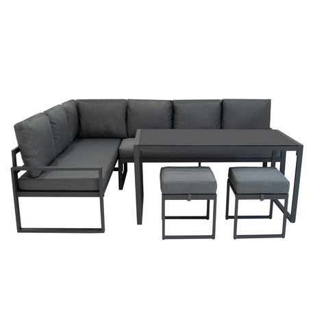 Lot de Salon de Jardin 5 Pièces en Aluminium Gris Anthracite & Coffre de Rangement 582 L en Rotin Noir
