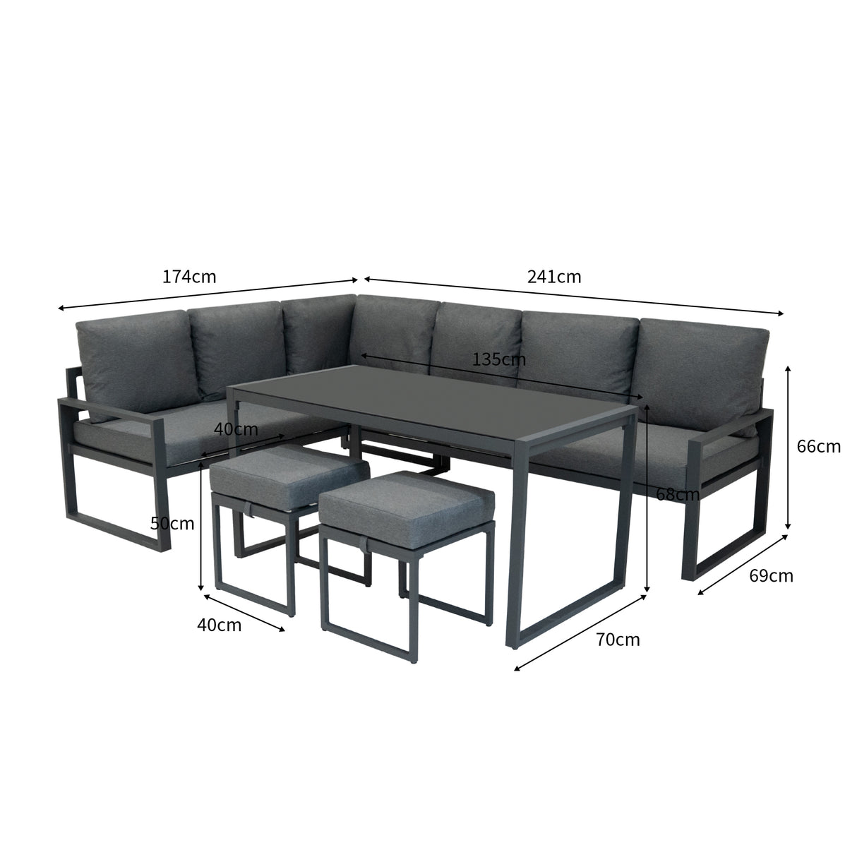 Lot de Salon de Jardin 5 Pièces en Aluminium Gris Anthracite & Coffre de Rangement 582 L en Rotin Noir