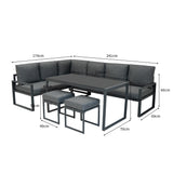 Lot de Salon de Jardin 5 Pièces en Aluminium Gris Anthracite & Coffre de Rangement 582 L en Rotin Noir