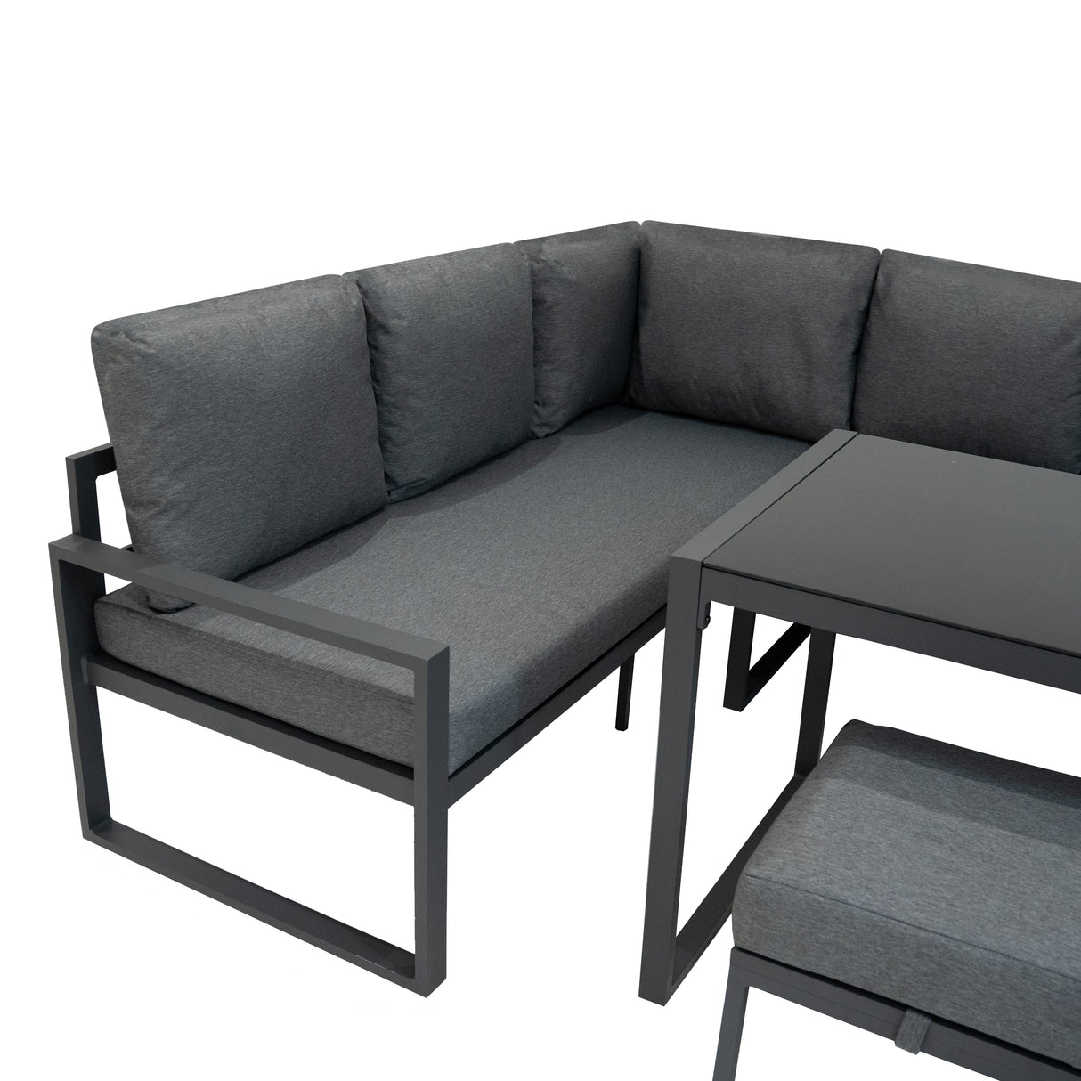 Lot de Salon de Jardin 5 Pièces en Aluminium Gris Anthracite & Coffre de Rangement 582 L en Rotin Noir
