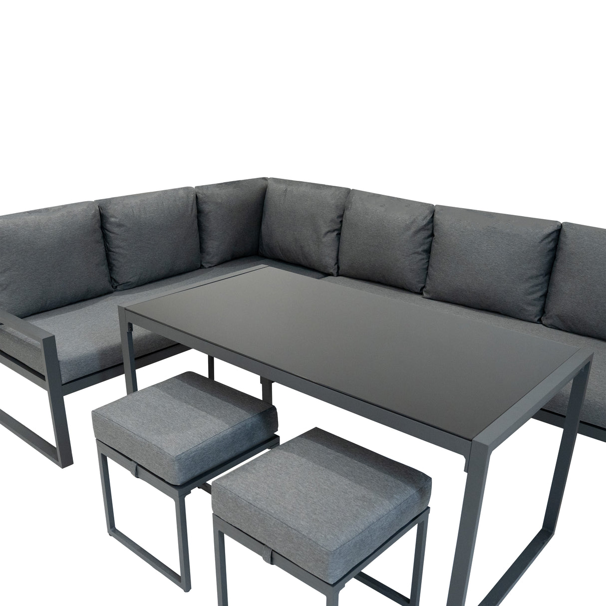Lot de Salon de Jardin 5 Pièces en Aluminium Gris Anthracite & Coffre de Rangement 582 L en Rotin Noir