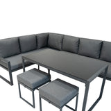 Lot de Salon de Jardin 5 Pièces en Aluminium Gris Anthracite & Coffre de Rangement 582 L en Rotin Noir
