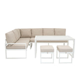 Lot de Salon de Jardin 5 Pièces en Aluminium Blanc & Coffre de Rangement 582 L en Rotin Noir