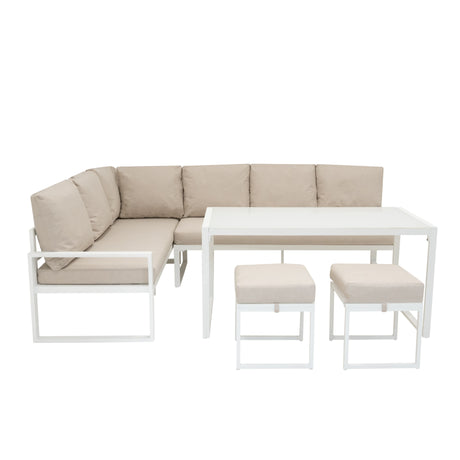 Lot de Salon de Jardin 5 Pièces en Aluminium Blanc & Coffre de Rangement 582 L en Rotin Noir