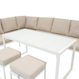 Lot de Salon de Jardin 5 Pièces en Aluminium Blanc & Coffre de Rangement 582 L en Rotin Noir