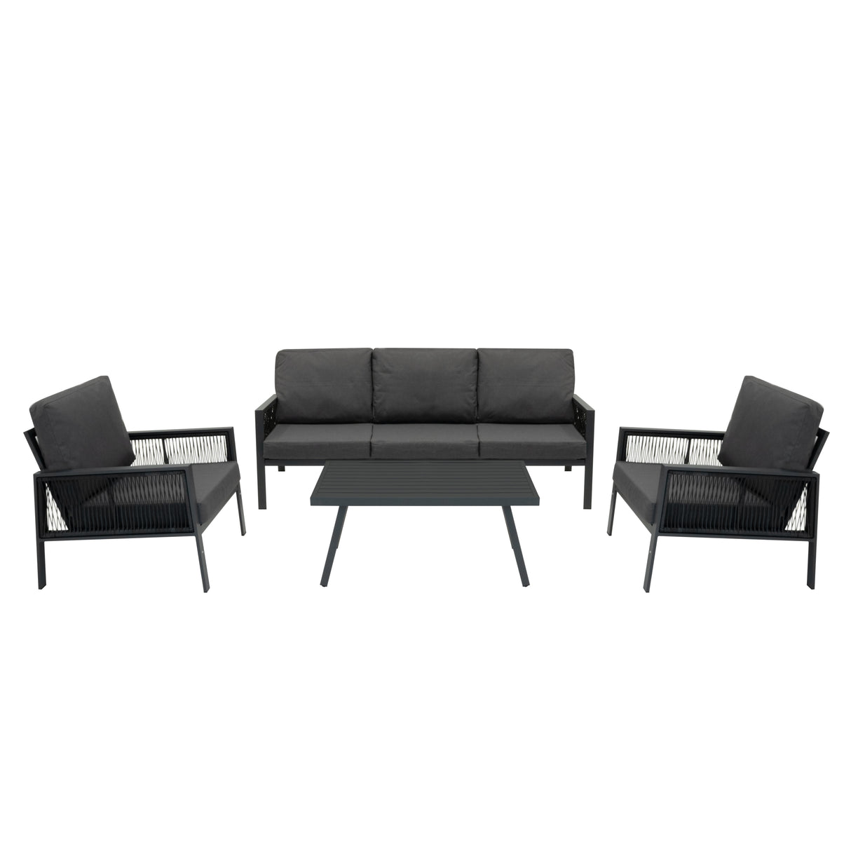 Lot de Salon de Jardin 4 Pièces en Aluminium Gris Anthracite & Coffre de Rangement 582 L en Rotin Noir