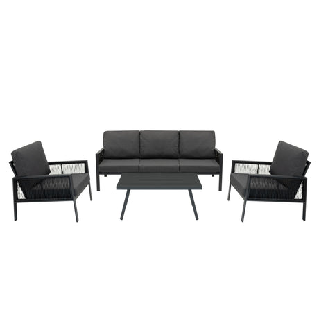 Lot de Salon de Jardin 4 Pièces en Aluminium Gris Anthracite & Coffre de Rangement 582 L en Rotin Noir