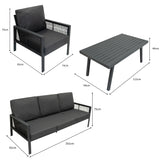 Lot de Salon de Jardin 4 Pièces en Aluminium Gris Anthracite & Coffre de Rangement 582 L en Rotin Noir