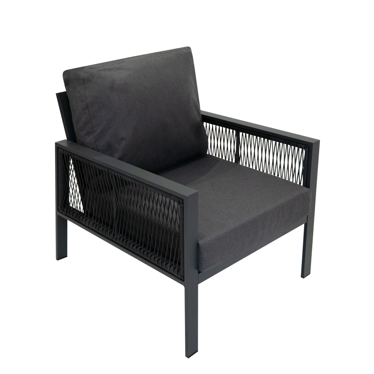 Lot de Salon de Jardin 4 Pièces en Aluminium Gris Anthracite & Coffre de Rangement 582 L en Rotin Noir
