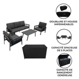Lot de Salon de Jardin 4 Pièces en Aluminium Gris Anthracite & Coffre de Rangement 582 L en Rotin Noir