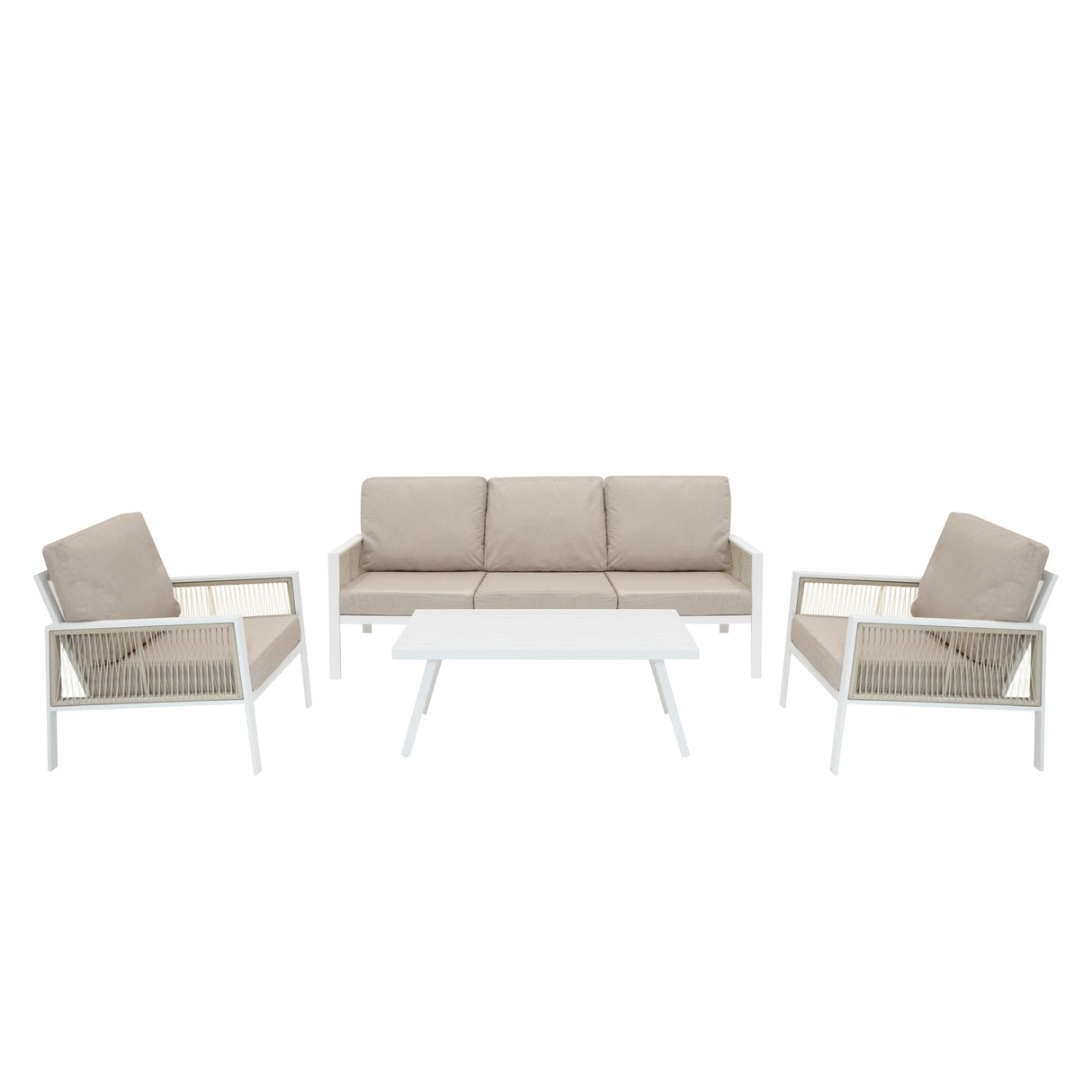 Lot de Salon de Jardin 4 Pièces en Aluminium Blanc & Coffre de Rangement 582 L en Rotin Noir