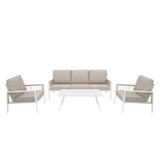 Lot de Salon de Jardin 4 Pièces en Aluminium Blanc & Coffre de Rangement 582 L en Rotin Noir