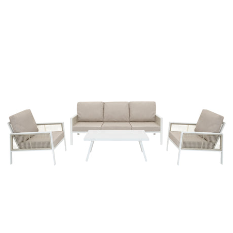 Lot de Salon de Jardin 4 Pièces en Aluminium Blanc & Coffre de Rangement 582 L en Rotin Noir