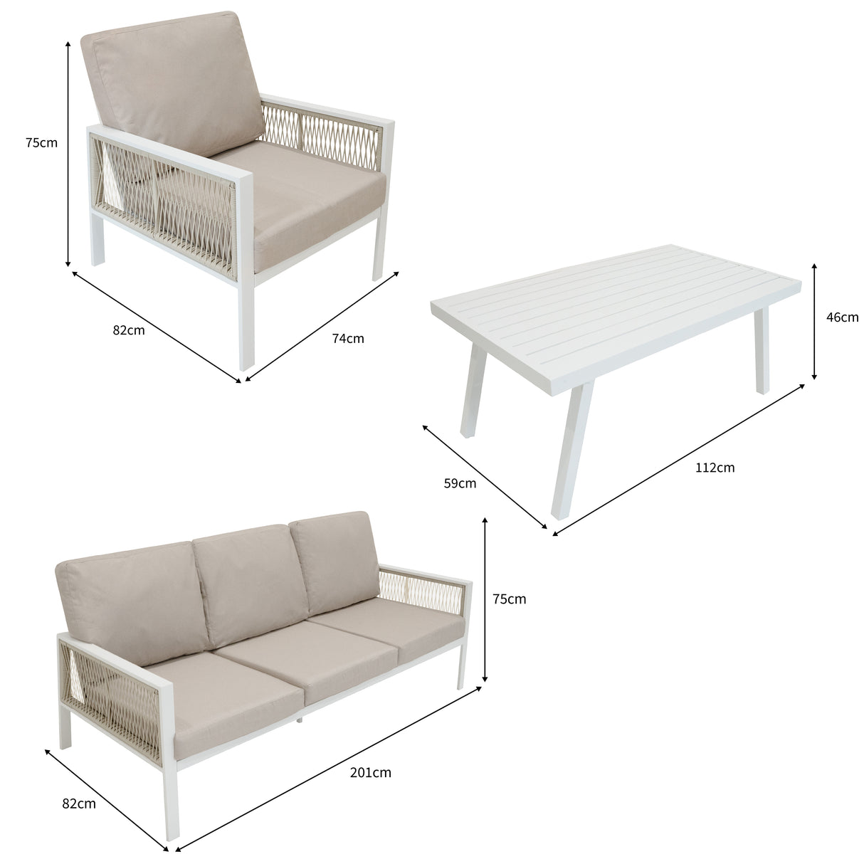 Lot de Salon de Jardin 4 Pièces en Aluminium Blanc & Coffre de Rangement 582 L en Rotin Noir