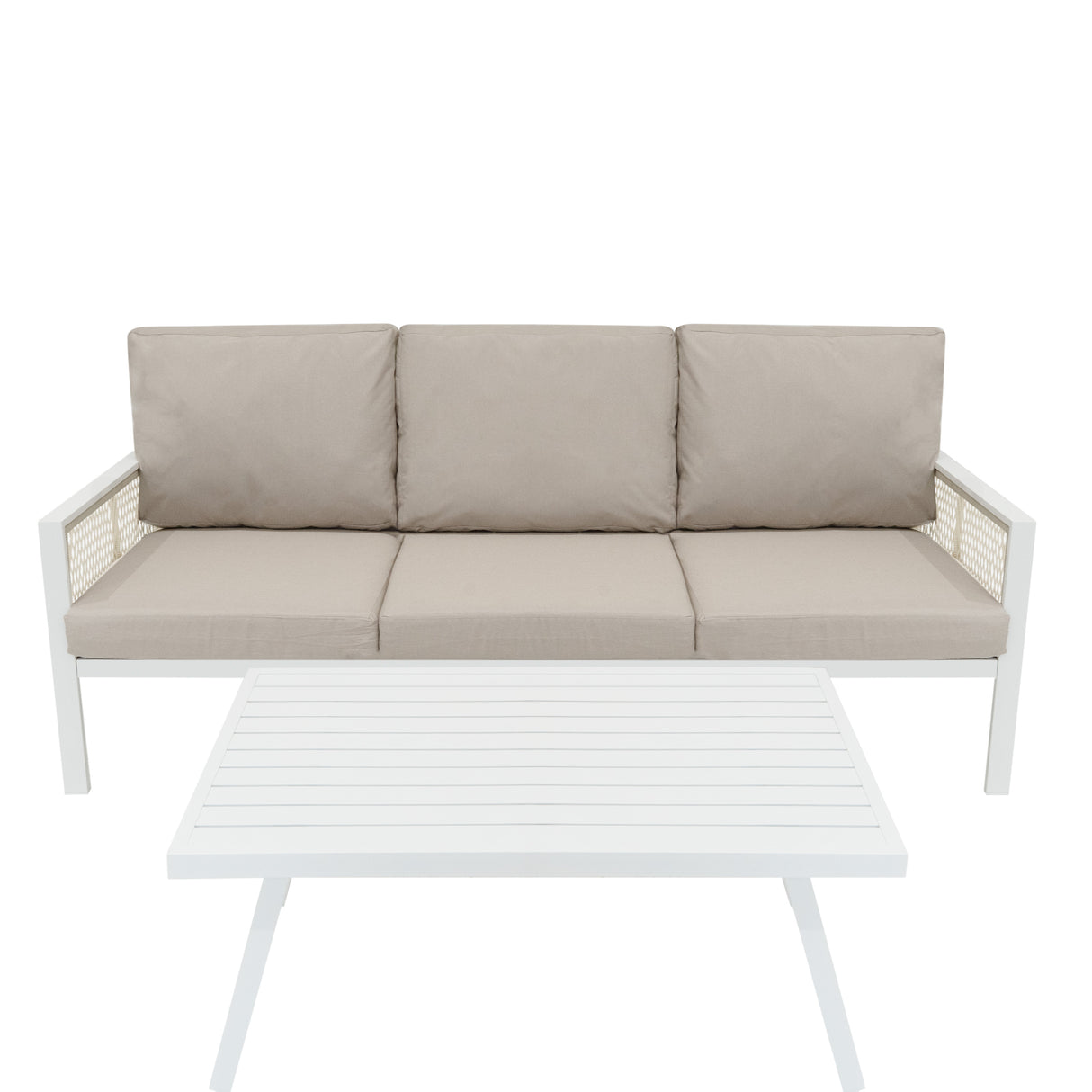 Lot de Salon de Jardin 4 Pièces en Aluminium Blanc & Coffre de Rangement 582 L en Rotin Noir
