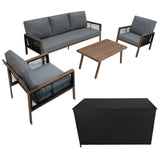 Lot de Salon de Jardin 4 Pièces en Aluminium Effet Bois & Coffre de Rangement 582 L en Rotin Noir