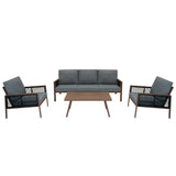 Lot de Salon de Jardin 4 Pièces en Aluminium Effet Bois & Coffre de Rangement 582 L en Rotin Noir