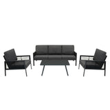 Lot de Salon de Jardin 4 Pièces en Aluminium Anthracite, Parasol Noir & Base Carré