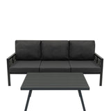 Lot de Salon de Jardin 4 Pièces en Aluminium Anthracite, Parasol Noir & Base Carré