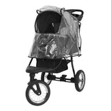 Poussette jogger pour animal de compagnie en gris, avec une couverture transparente, roues robustes et un design ergonomique pour le confort