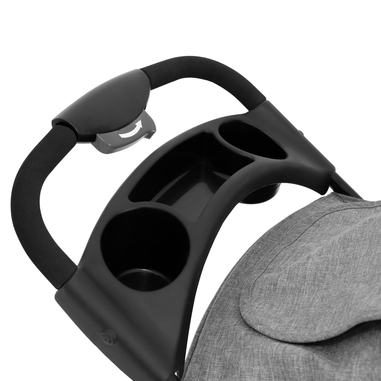 Poussette jogger pour animal de compagnie en gris avec un guidon ergonomique et porte-gobelets intégrés pour un confort optimal