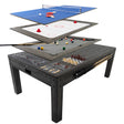 Table multi jeux 7 en 1 gris avec surfaces interchangeables pour billard, air hockey, ping-pong et jeux de société, design moderne et élégant
