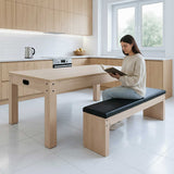 Table multi jeux 7 en 1 en chêne clair avec banc de rangement, finition lisse, design moderne et épuré, idéal pour les espaces familiaux